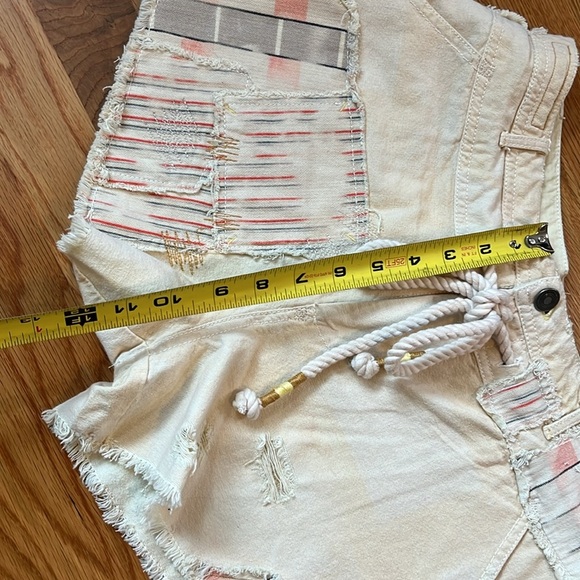 Free People Patchwork Distressed Cotton/Linen Drawstring Shorts Size 2 NWT - Picture 6 of 11